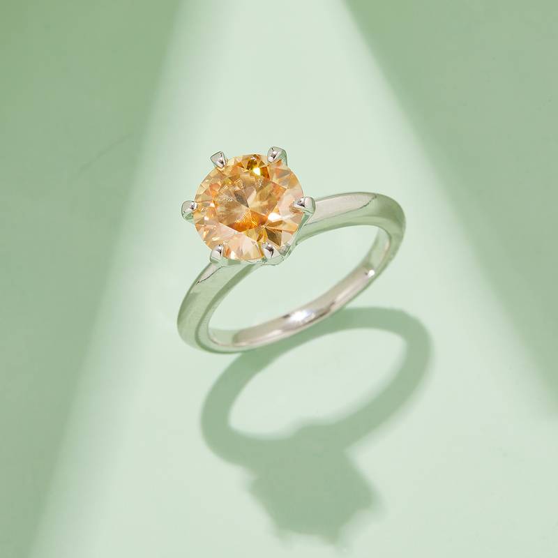 光臂T家六爪S925银镀白金MoissaniteWomen's Ring3.0ctD级